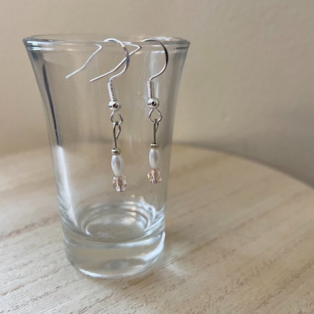 White Pink Beaded Earrings